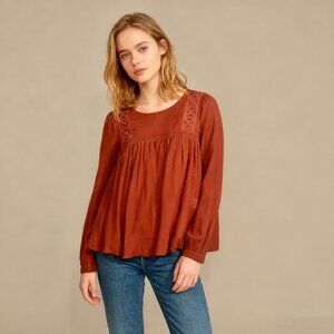 ba&sh NWOT Womens Embroidery Red Shirt Blouse Sz 2 US size 8 Long Sleeve